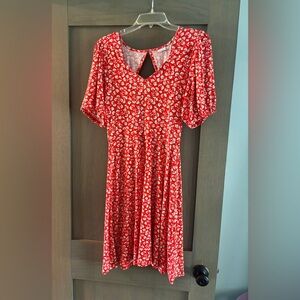 EUC Ditsy Floral Tomato Red Dress